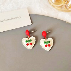 2022 new heart red cherry pendant earrings