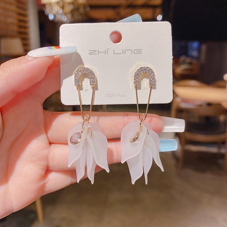 2022 new transparent white petal tassel earrings's discount tags