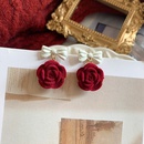 Boucles doreilles pendantes fleur flocage fleur rose rouge vin rtropicture9
