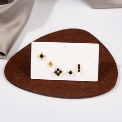 fashion white geometric diamond dark black set alloy earrings