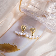 Fashion Heart Pearl Stud Earrings One-Line Sweet Alloy Ear Jewelry