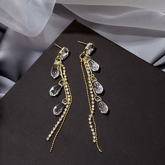 Fashion multi-layer crystal tassel long full diamond copper earrings