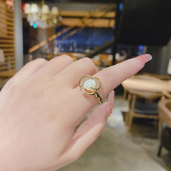 Real gold electroplated copper inlaid zircon adjustable opal ring female