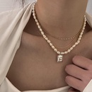 Baroque freshwater pearl geometric pendent alloy multilayer necklace chainpicture7