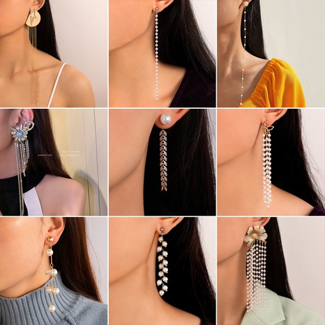 European cross-border jewelry Korean version diamond-encrusted pearl tassel earrings geometric irregular earrings's discount tags