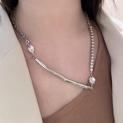 fashion geometric zircon chain stitching alloy necklace collarbone chain