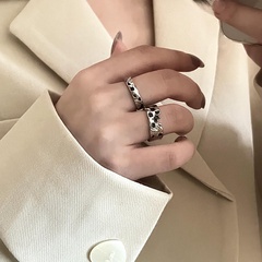 Two-piece wide-face texture open alloy ring female