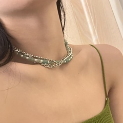 retro green tourmaline aventurine stone stitching clavicle chain female