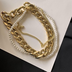 Collier d'empilage de chaîne en aluminium épais multicouche de perles d'imitation punk