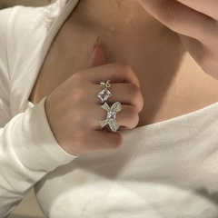 Fashion micro-encrusted diamond bow index finger ring