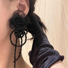 fashion sweet fabric flower beaded pendent earrings for women