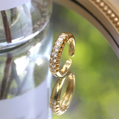 Fashion simple inlaid half-circle diamond copper open ring female