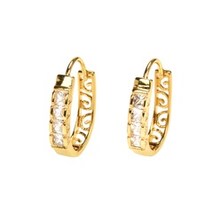 Simple copper inlaid zircon earrings women's color retention gold-plated oval ear buckle