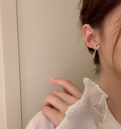 fashion butterfly asymmetric one-piece chain tassel ear bone clip earrings