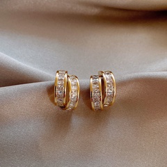 simple C-shaped inlaid transparent diamond earrings