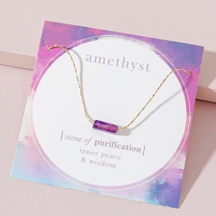 fashion geometric natural amethyst cuboid pendent alloy necklace