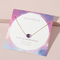 Fashion Geometric Natural Amethyst Heart Pendant Alloy Necklace