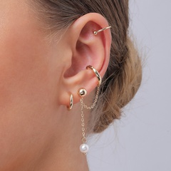 Fashion Jewelry Unilateral Asymmetric Stacked Alloy Pearl Earrings