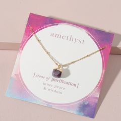 fashion geometric amethyst stone rough stone pendant alloy necklace