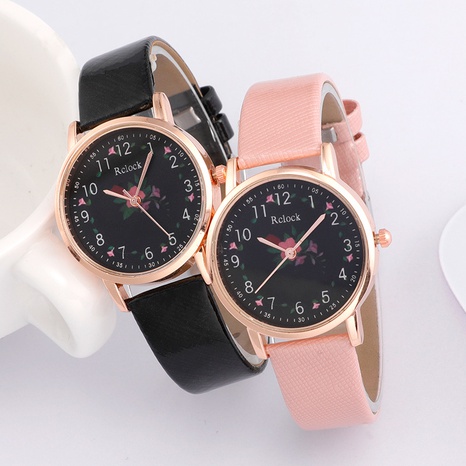 Reloj de cuarzo de moda rosa para mujer informal con cinturón de PU al por mayor's discount tags
