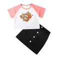 Tshirt imprim  manches courtes boutons couleur unie jupe vtements pour enfants ensemble deux picespicture11