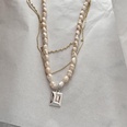 Baroque freshwater pearl geometric pendent alloy multilayer necklace chainpicture11