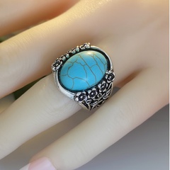 New European and American creative hollow carved turquoise ring cross-border e-commerce retro plated 925 ring wholesale