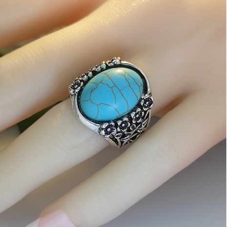 New European and American creative hollow carved turquoise ring cross-border e-commerce retro plated 925 ring wholesale's discount tags