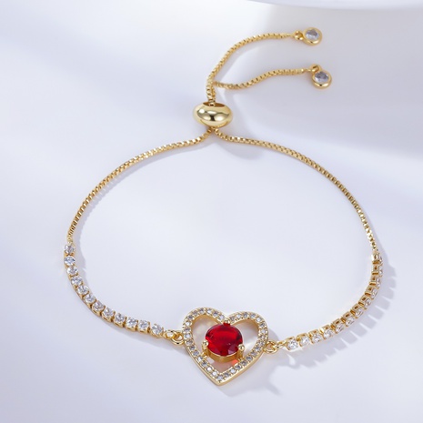 Retro style heart-shaped red zirconium copper bracelet's discount tags