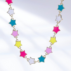 fashion simple oil drop enamel five-pointed star copper clavicle chain female