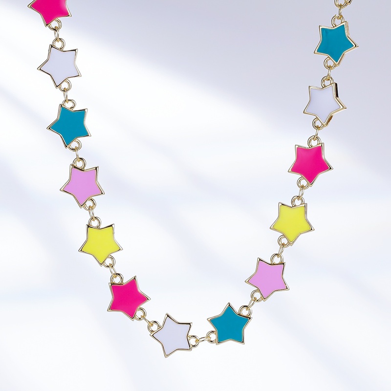 fashion simple oil drop enamel fivepointed star copper clavicle chain female