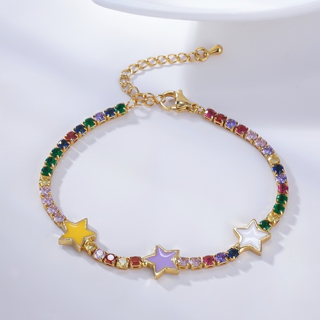 fashion color zircon dripping oil five-pointed star copper bracelet's discount tags