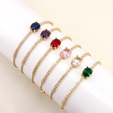 simple copper gold-plated inlaid oval zircon ladies bracelet's discount tags