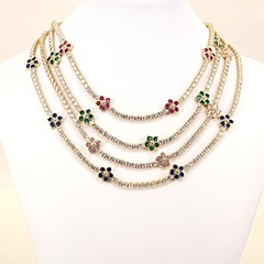 women's necklace zircon flower-shaped pendant copper sweater chain