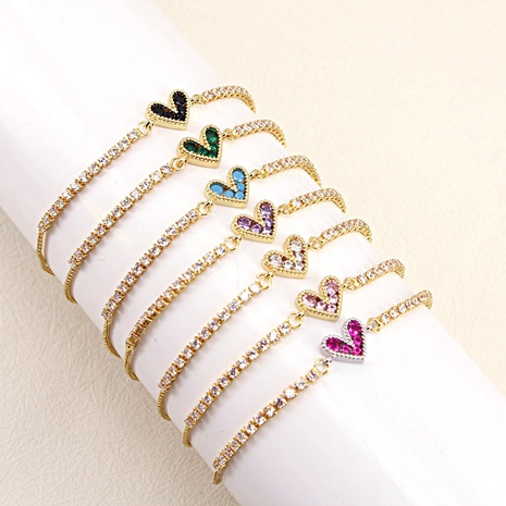 simple copper inlaid color zircon heart-shaped bracelet's discount tags