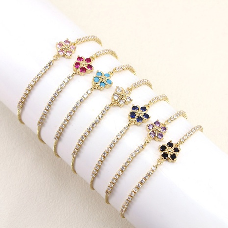Einfaches verstellbares Armband aus Kupfer mit Mikro-Intarsien und bunten Blumen aus Zirkon's discount tags