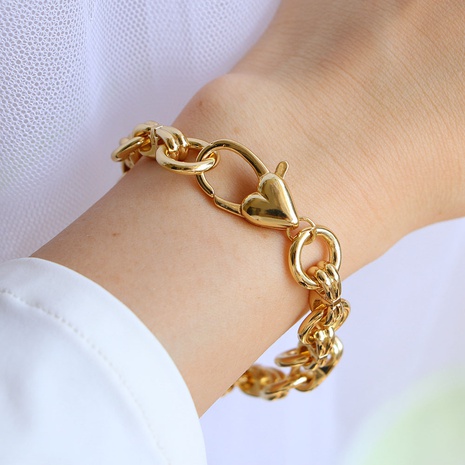 new copper 18K gold-plated thick chain heart buckle bracelet's discount tags