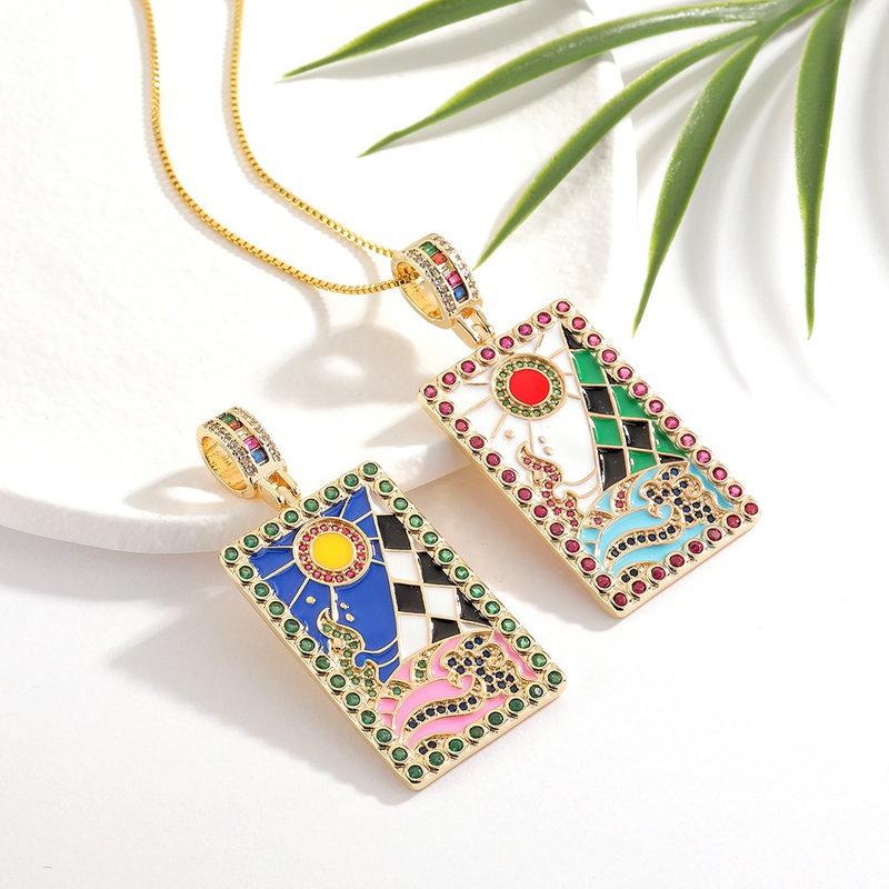 new enamel drip oil pendant geometric painted tarot card copper necklace