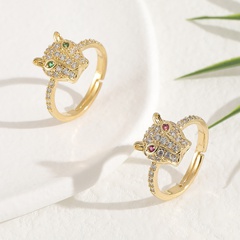 fashion diamond-encrusted leopard exaggerated women's copper tail ring