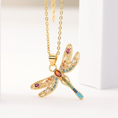 Neue Damenmode Kupfer eingelegte Farbe Zirkon Libelle Anhänger Halskette