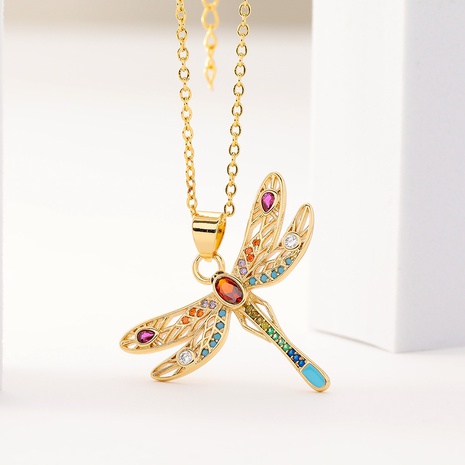 Nouveau collier pendentif libellule en zircon couleur incrusté de cuivre pour femmes's discount tags