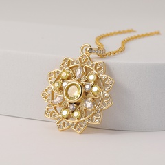 new luxury women's jewelry diamond flower pendant geometric copper necklace