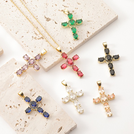 fashion copper micro-inlaid cross pendant religious creative necklace's discount tags