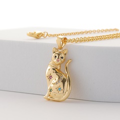 New Women's Jewelry Cute Cat Pendant Copper Plated Real Gold Necklace