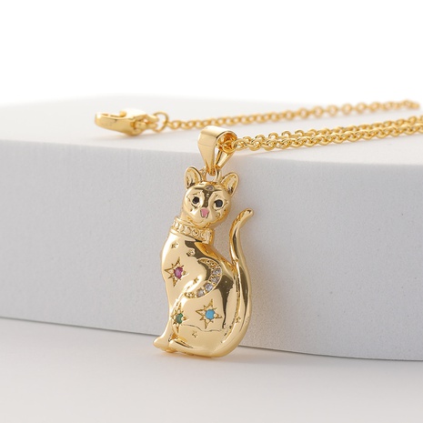 New Women's Jewelry Cute Cat Pendant Copper Plated Real Gold Necklace's discount tags