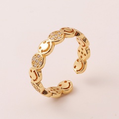 Cute smiling face copper plated 18K gold diamond geometric tail ring