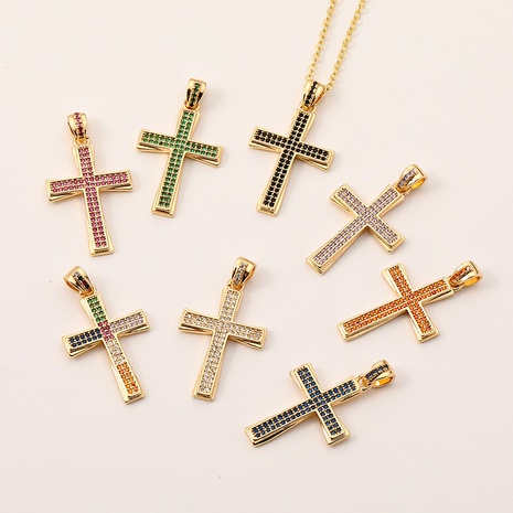 bijoux religieux mode diamant croix pendentif collier en cuivre's discount tags