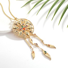 Bohemian Long Women's Necklace Round Hollow Star Pendant Copper Necklace