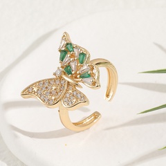 fashion diamond green zircon summer butterfly open copper tail ring