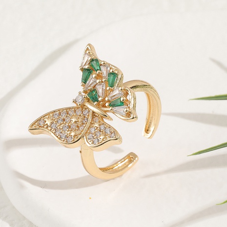 fashion diamond green zircon summer butterfly open copper tail ring's discount tags